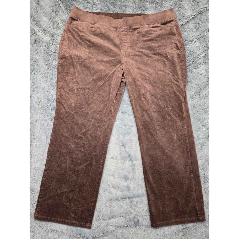 Denim & Co Brown Corduroy Velour Pull On Straight Leg Pants XLP Petite XL‎ 0324